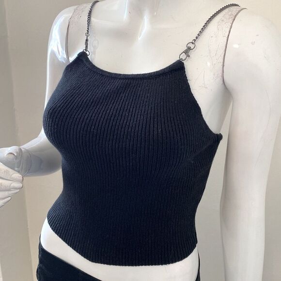 Reformation Black Ribbed Knit Chain Strap Fitted Tank Top - Picture 7 of 7